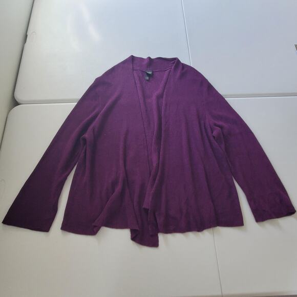 Eileen Fisher Sweater Womens 3X Purple Open Front Cardigan Italian Yarn Rib Knit - Picture 1 of 7
